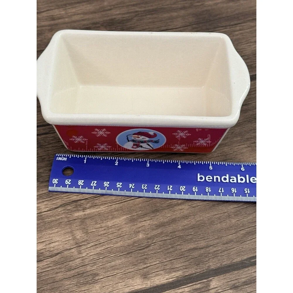 Century Mini Bread Loaf Pans Baking Stoneware Dishes - Christmas Snowmen